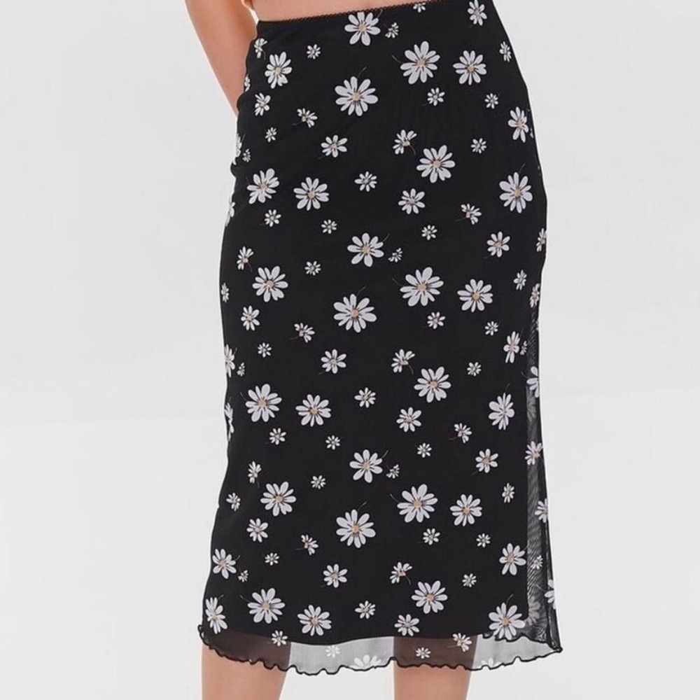 Forever 21 Black Floral Midi Skirt